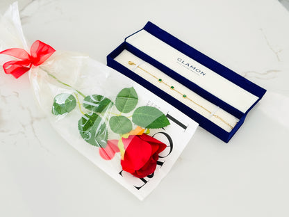 Glamon Green Zircon Bracelet – Gold Coated Luxury Chain Bracelet for Women | Emerald-Tone Zircon Stones | Adjustable Elegant Gift Jewelry for Daily Wear & Special Occasions