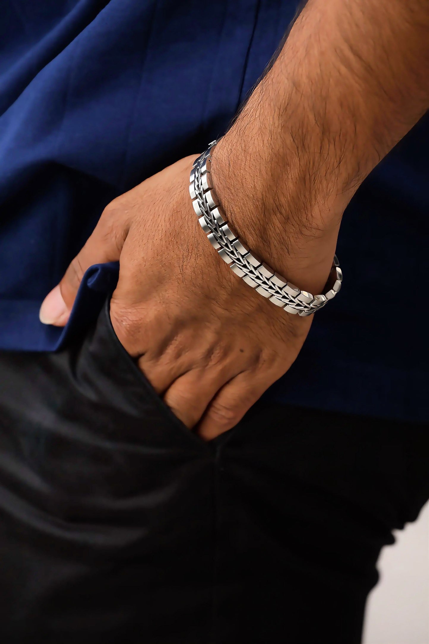 Glamon Titan Weave Silver Bracelet for Men Luxury Waterproof High Quality