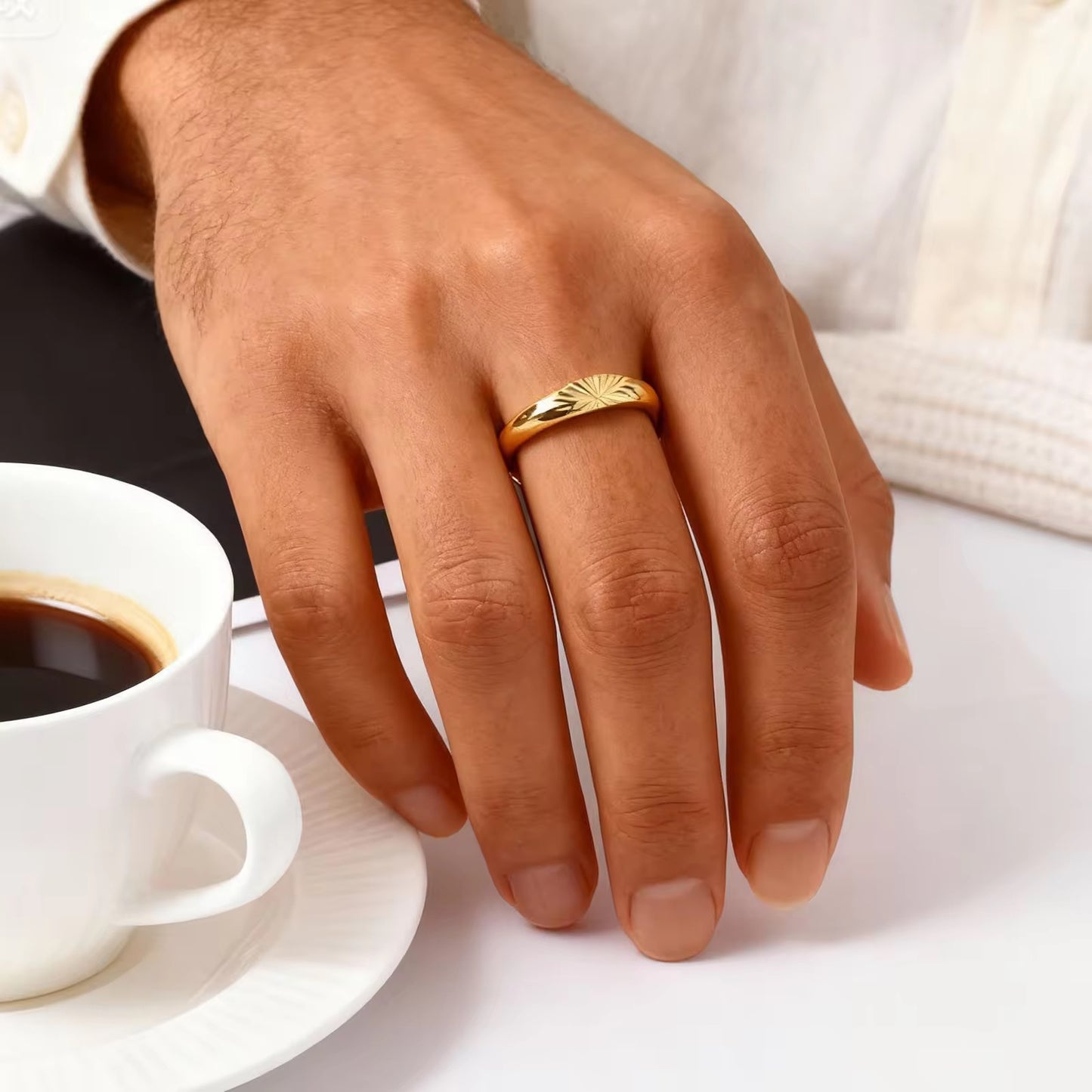 Glamon Solaris Gold Ring for Men – Luxury Gold Coated Ring | Premium 316L Stainless Steel Waterproof