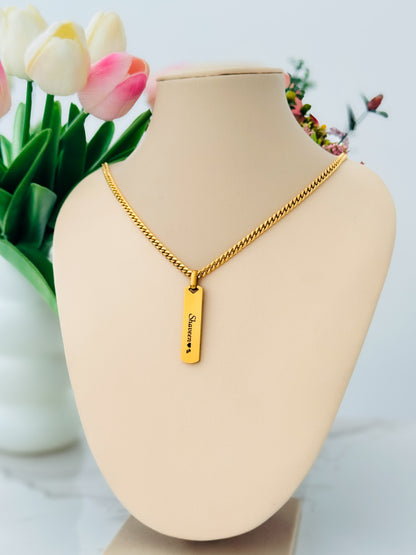 Customize Name Pendant and 4mm Cuban Link Chain - GOLD coated Wateproof Necklace Gift For Men