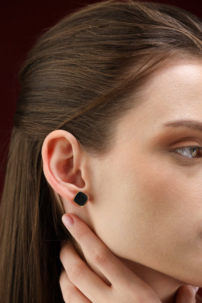 Glamon Dark Luxe Earrings – Gold Coated Black Minimal Stud Earrings for Women Sri Lanka
