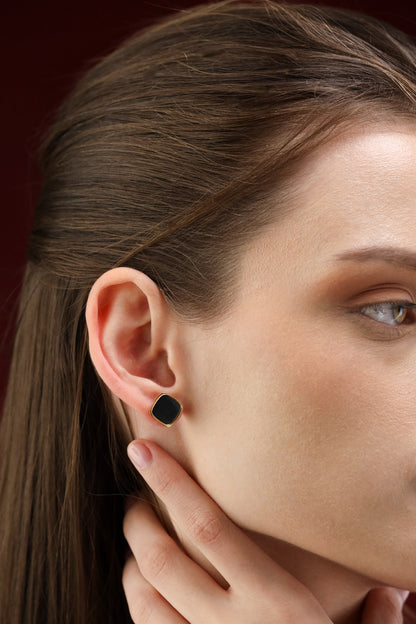 Glamon Dark Luxe Earrings – Gold Coated Black Minimal Stud Earrings for Women Sri Lanka