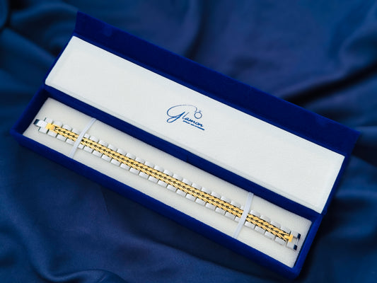 Titan Weave Bracelet – Silver Frame Gold Weave