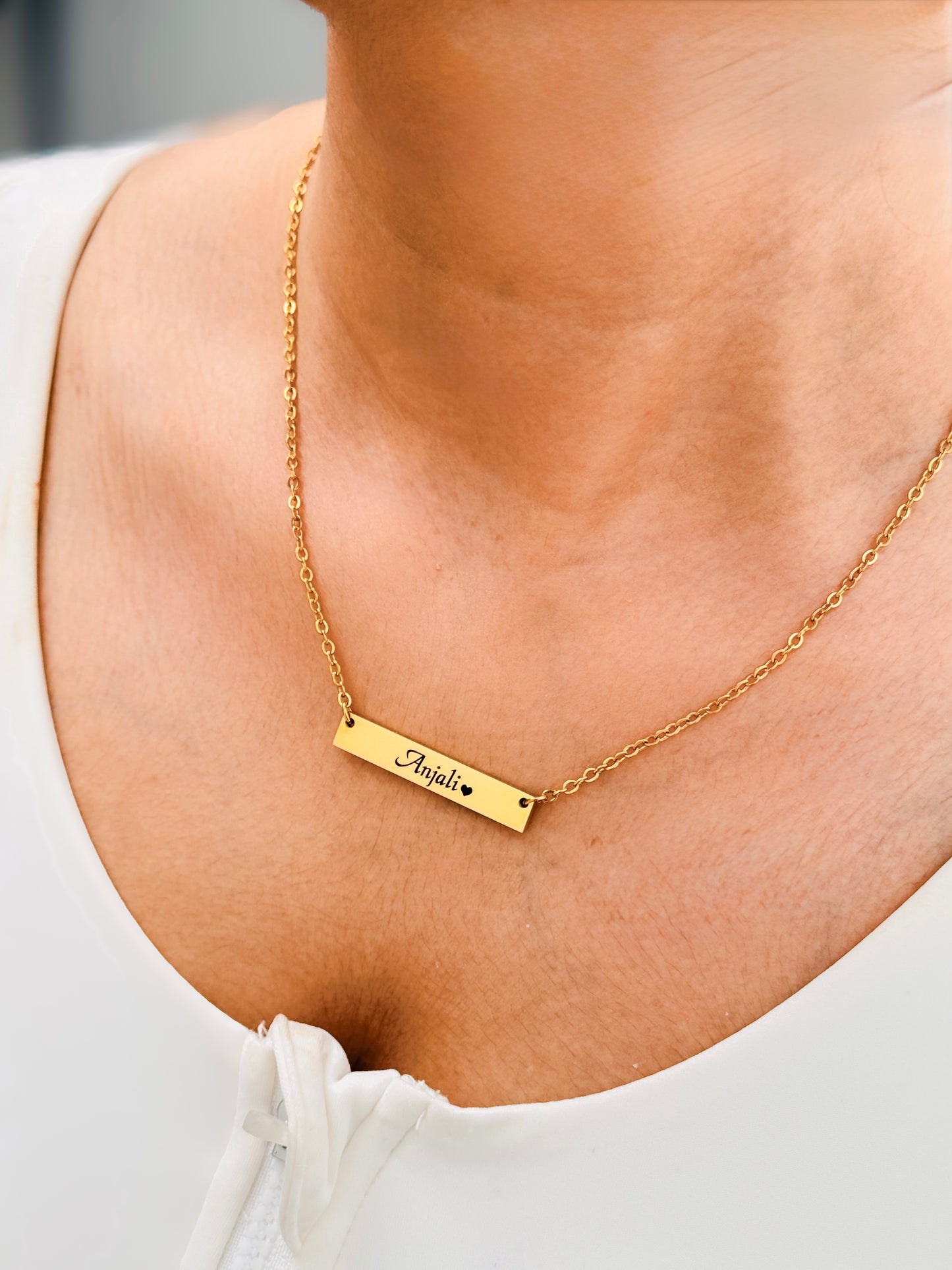 Luxury Gold Coated Personalized Name Necklace for Women | Waterproof Custom Name Bar Necklace Gift for Her