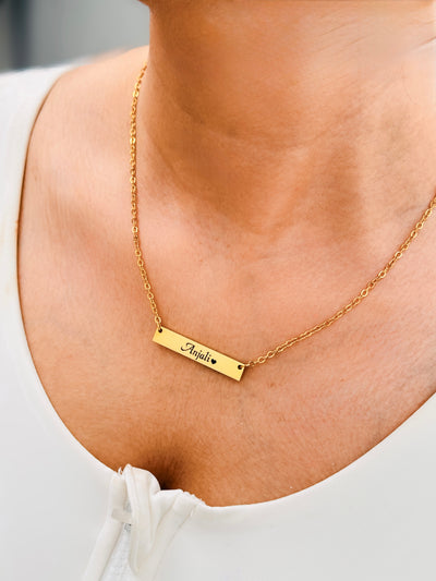 Luxury Gold Coated Personalized Name Necklace for Women | Waterproof Custom Name Bar Necklace Gift for Her