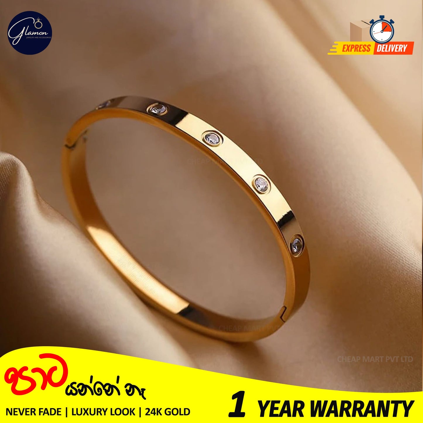 Luxury Gold Coated Stainless Steel 6mm Crystal Love Cartier Stone Bangle Bracelet For Women