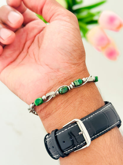 Glamon TerraBox Green Jasper Stone Bracelet – Durable Stainless Steel Luxury Men’s Bracelet