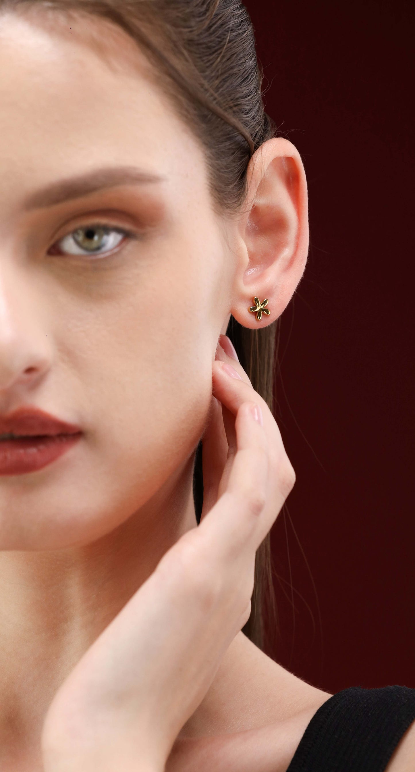 Glamon Blossom Trio Stud Earrings – Petite Floral Gold Coated Minimal Studs for Women Sri Lanka