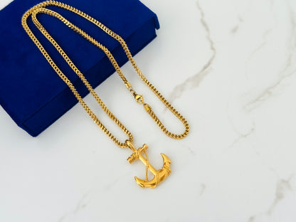 Anchor Pendant with Franco Box Chain - GOLD COATED High Quality