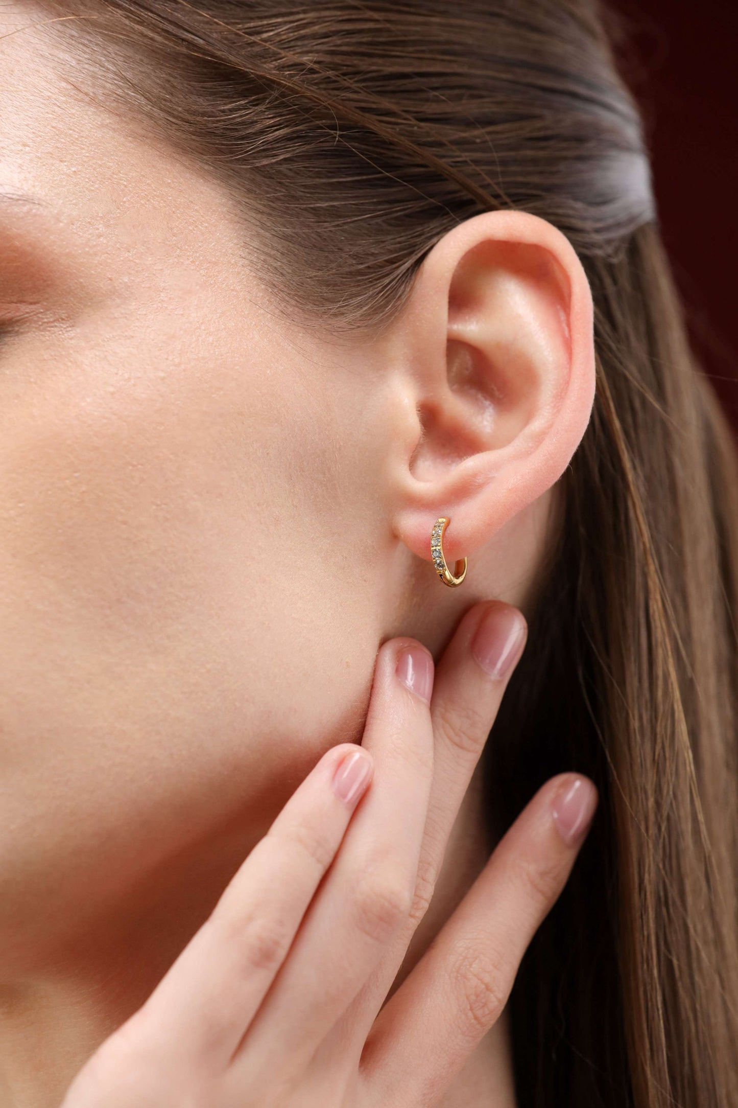 Glamon Golden Glow Huggie Earrings – Gold Coated Zircon Luxury Earrings for Women Sri Lanka