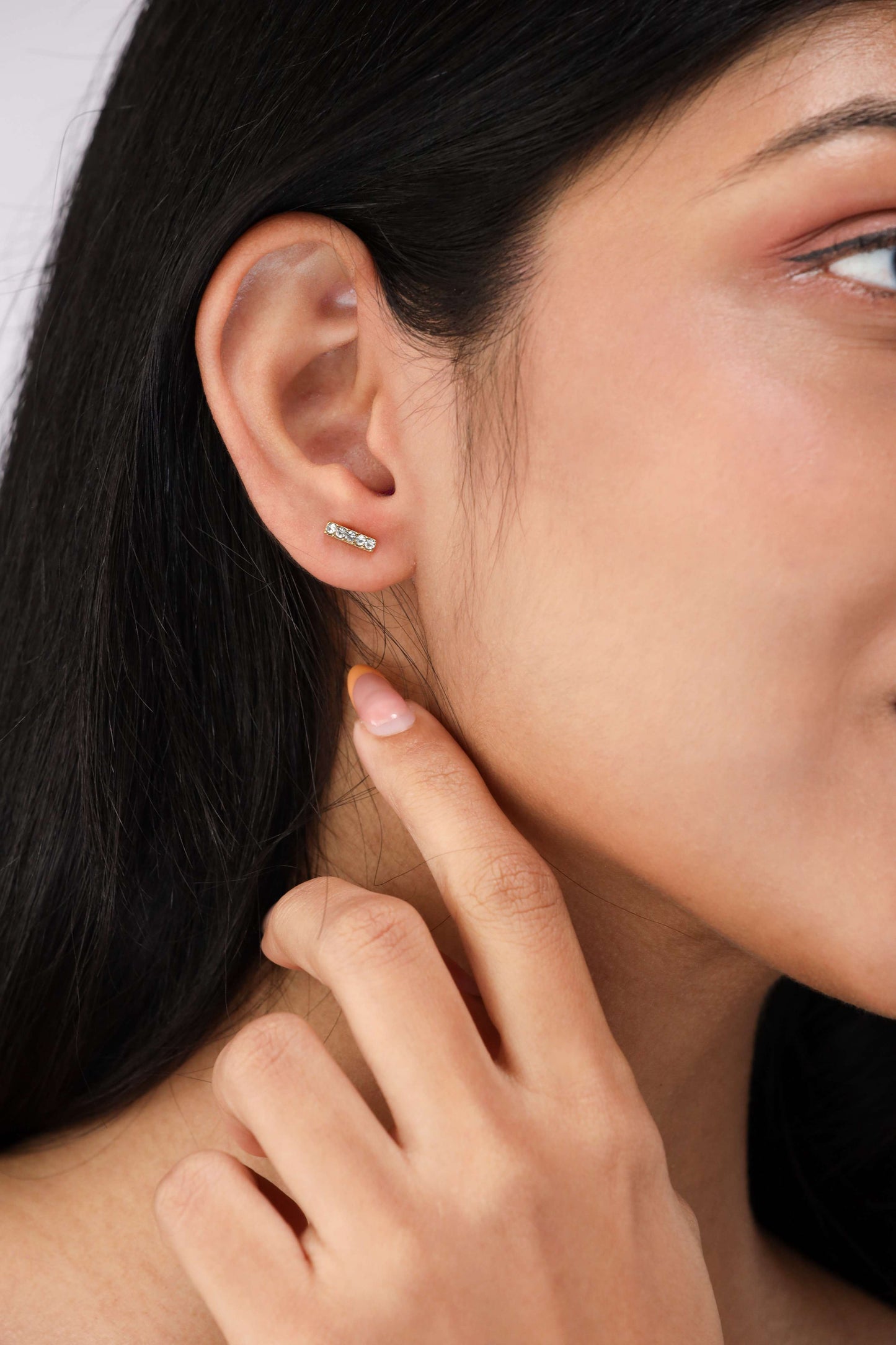 Glamon Linear Glow Stud Earrings – Gold Coated Zircon Studs for Women Sri Lanka