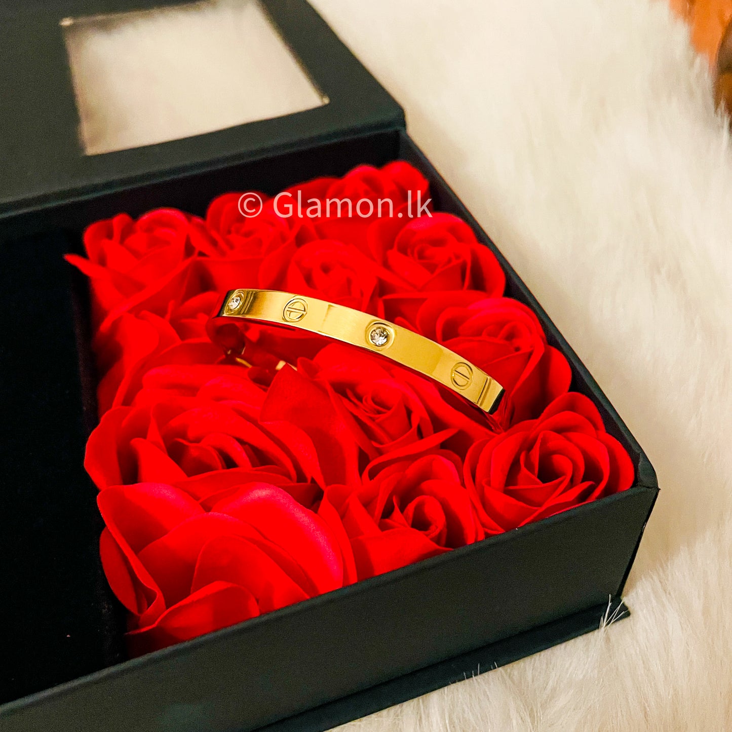 Glamon Luxury Zircon Love Cartier Bangle Gold Coated 316L Stainless Steel Bracelet for Women