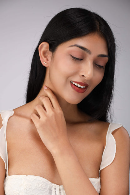 Glamon Linear Glow Stud Earrings – Gold Coated Zircon Studs for Women Sri Lanka