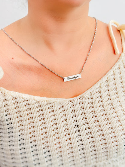 Custom Name Necklace For Women Sri Lanka – Stainless Steel Silver Bar Necklace | Personalized Gift for Her
