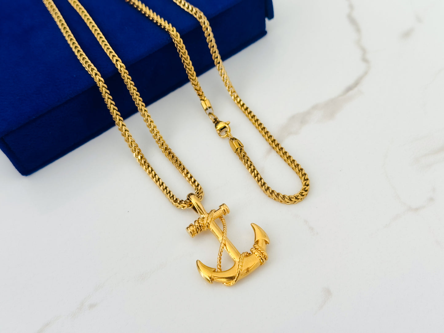Anchor Pendant with Franco Box Chain - GOLD COATED High Quality