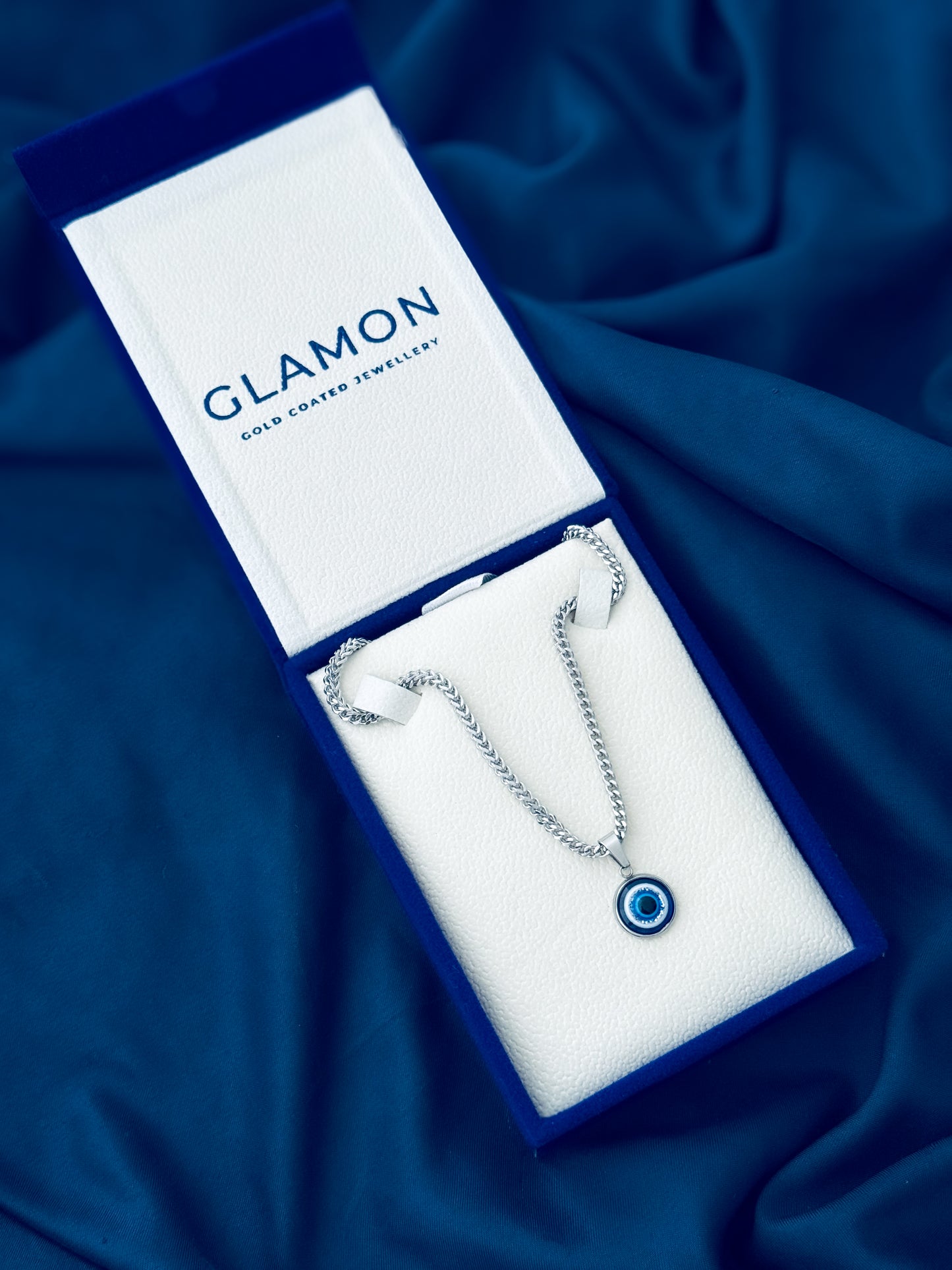 Guardian Eye Necklace for Men – Silver Color Evil Eye Pendant with 3mm Diamond Cut Franco Chain | 316L Stainless Steel Waterproof Necklace