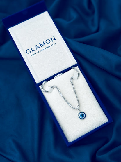 Guardian Eye Necklace for Men – Silver Color Evil Eye Pendant with 3mm Diamond Cut Franco Chain | 316L Stainless Steel Waterproof Necklace