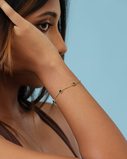 Glamon Green Zircon Bracelet – Gold Coated 316L Stainless Steel Bracelet for Girls | Waterproof & High Quality