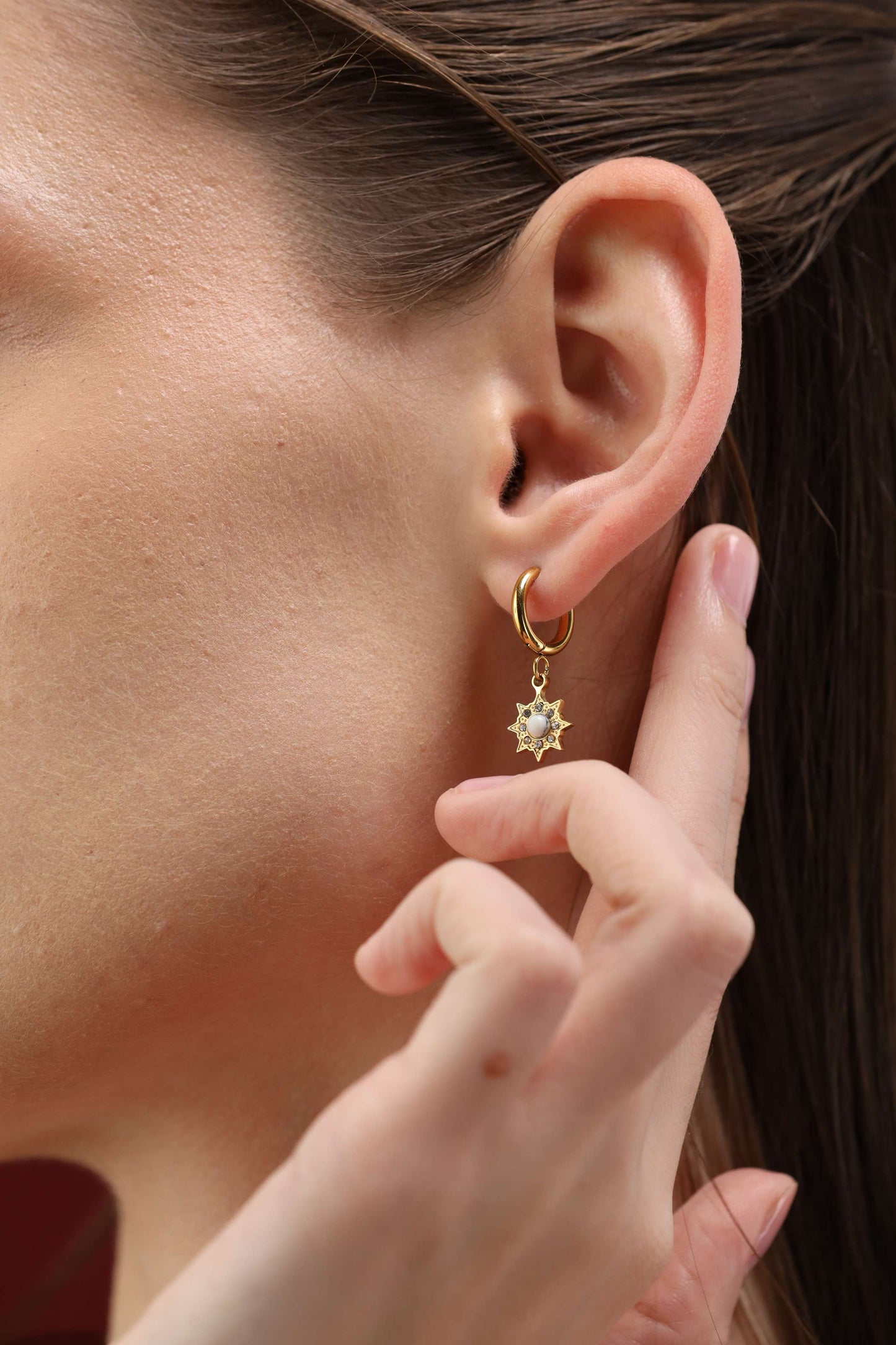 Glamon Solar Glow Earrings – Gold Coated Star Drop Huggie Earrings for Women Sri Lanka