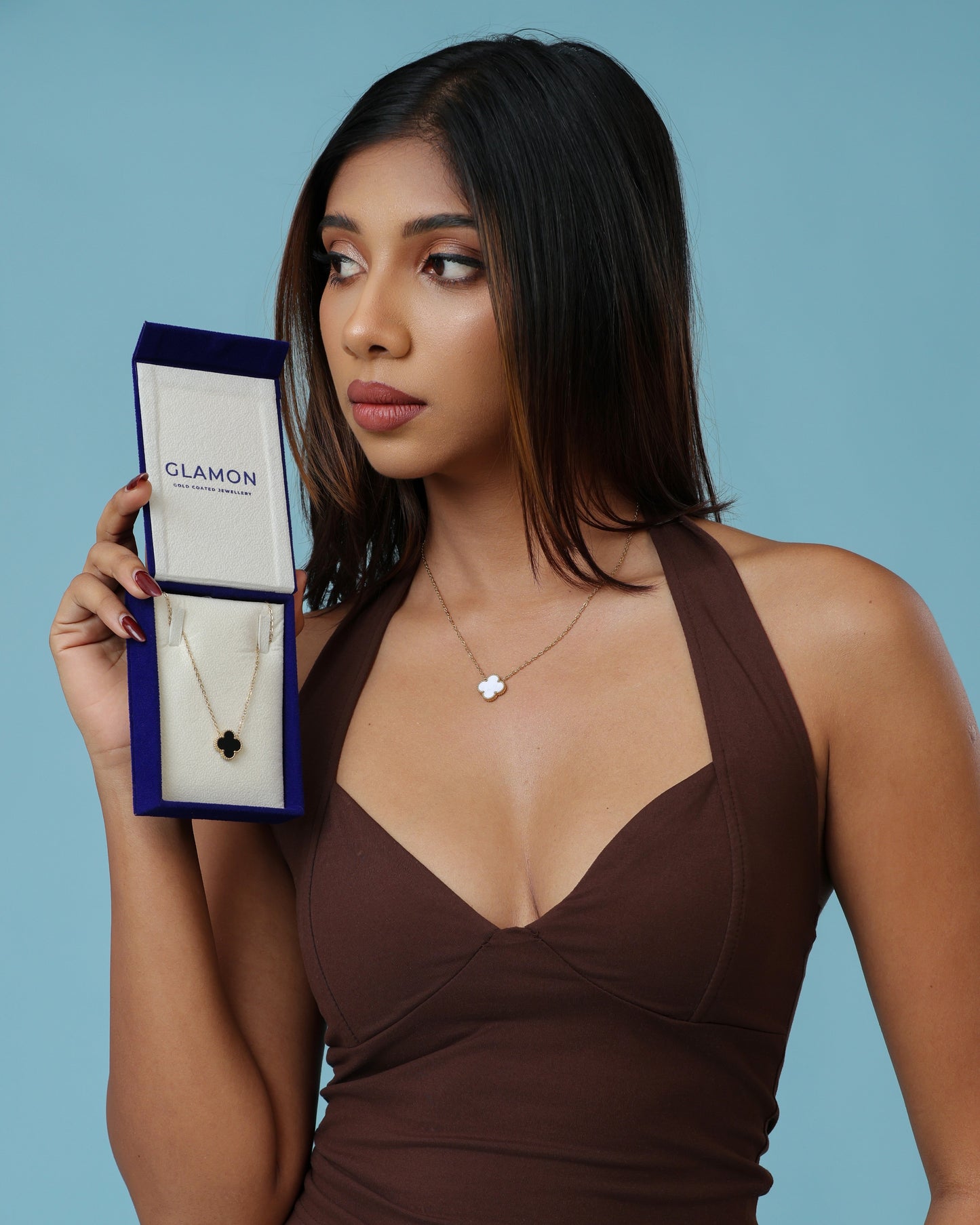 Glamon Lucky Leaf Necklace for Girls - Gold Plated, Waterproof Stainless Steel Jewelry