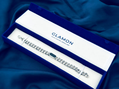 Glamon Midnight Luxe Men’s Silver Bracelet – 316L Stainless Steel Curb Chain Bracelet | Luxury Gift for Boyfriend