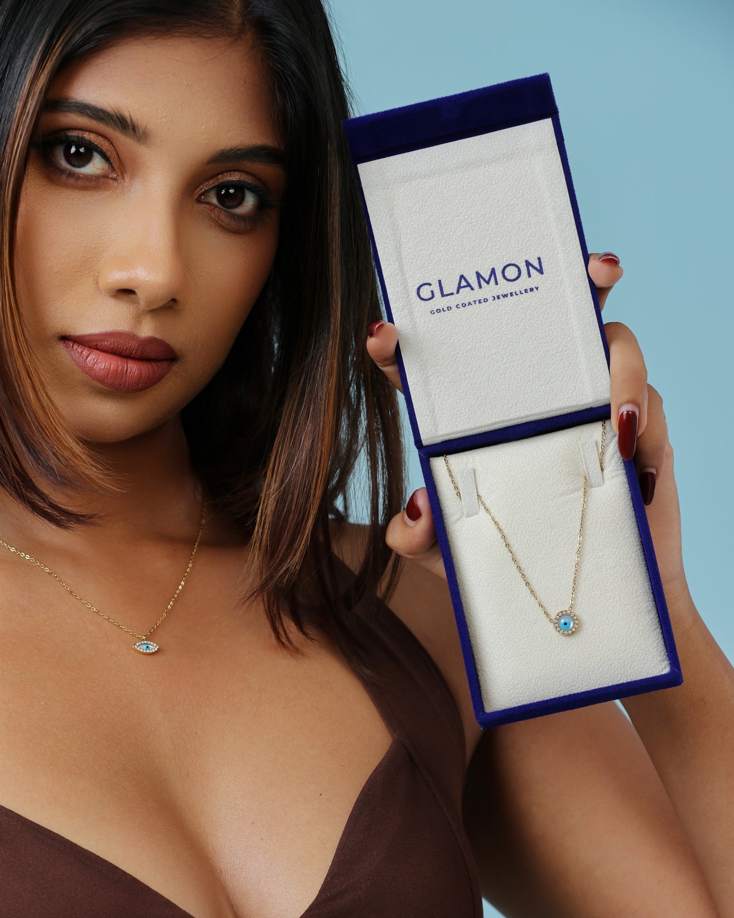 Glamon Evil Eye Necklace for Girls – High Quality Gold Coated, Waterproof Jewellery