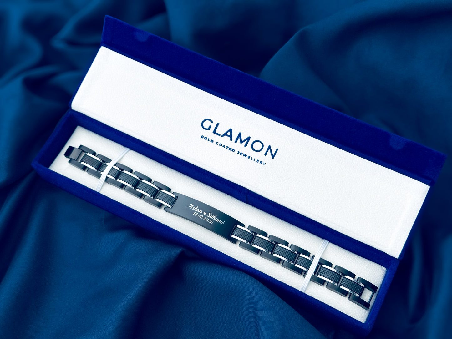 Glamon ZYGMA PRIME BLACK Name Engraved Bracelet for Men | Premium Luxury Mens Gift