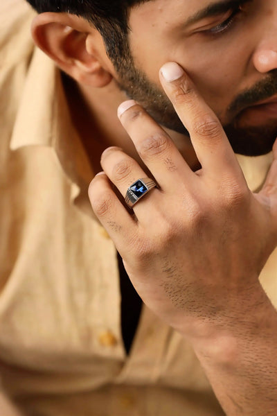 Glamon Azure Ring – Blue Zircon Stone Ring for Men High Quality 316L Stainless Steel Waterproof Luxury Ring