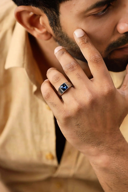 Glamon Azure Ring – Blue Zircon Stone Ring for Men High Quality 316L Stainless Steel Waterproof Luxury Ring