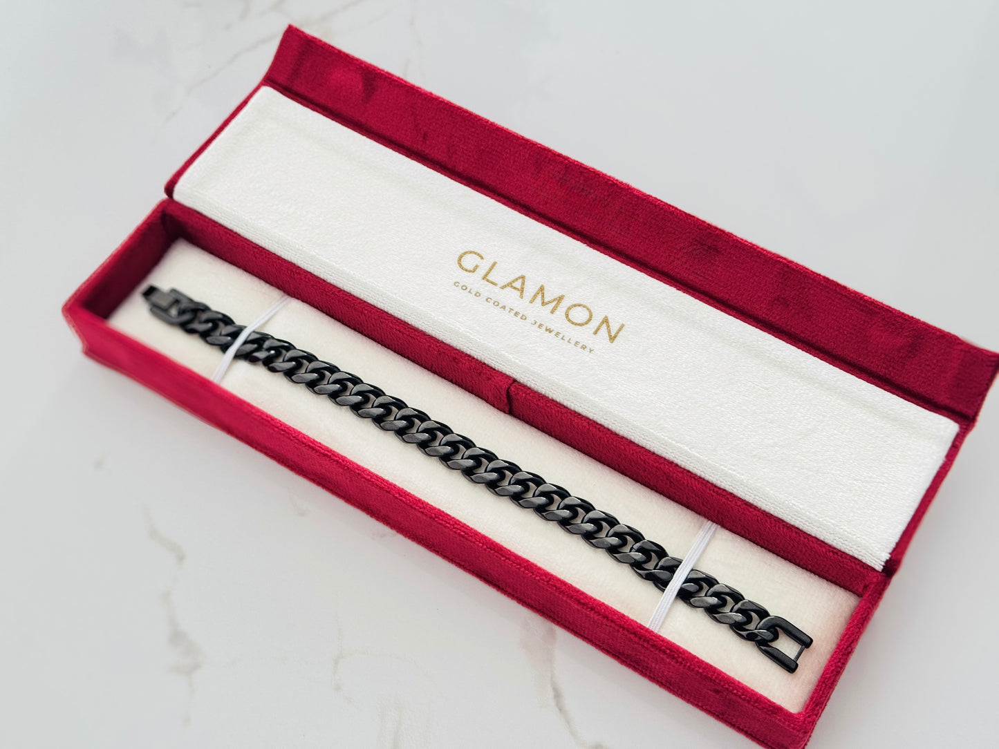 Glamon 8mm Black Cuban Link Bracelet for Men – Premium 316L Stainless Steel Waterproof Luxury Men’s Bracelet | Gift for Boyfriend