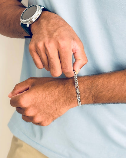 Glamon 5mm Silver Cuban Link Bracelet for Men High Polish Waterproof Premium Stainless Steel Luxury Chain Bracelet | Gift for Him