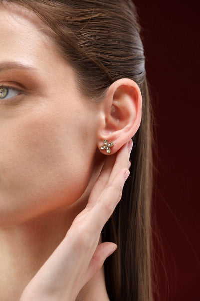 Glamon Marquise Bloom Earrings – Gold Coated Zircon Flower Stud Earrings for Women Sri Lanka