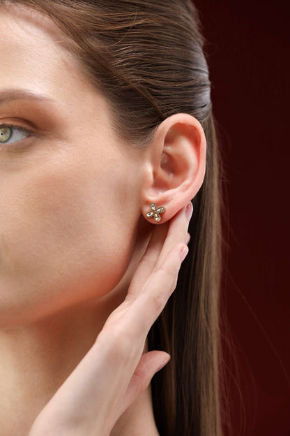 Glamon Marquise Bloom Earrings – Gold Coated Zircon Flower Stud Earrings for Women Sri Lanka