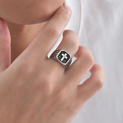 Glamon Guardian Cross Ring for Men Premium Stainless Steel Waterproof Luxury Silver Ring