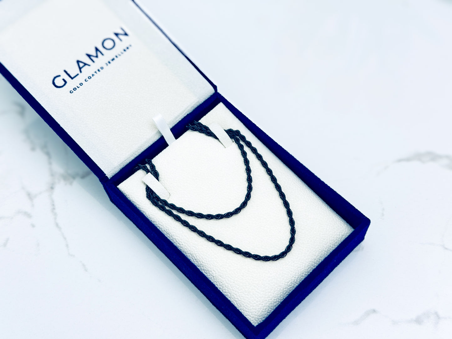 Glamon 3mm Black Rope Chain Necklace for Men – Premium 316L Stainless Steel Twisted Chain