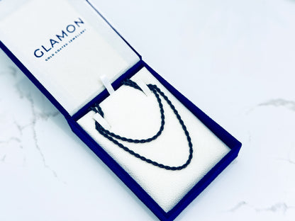 Glamon 3mm Black Rope Chain Necklace for Men – Premium 316L Stainless Steel Twisted Chain
