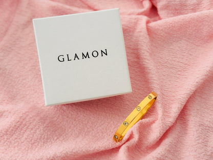 Glamon Luxury Gold Coated Stone Bangle Bracelet for Women Waterproof 316L Stainless Steel | 6 Month Warranty