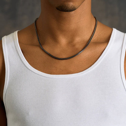 Glamon 3mm Black Franco Box Chain Necklace for Men – Premium Minimal Stainless Steel Chain