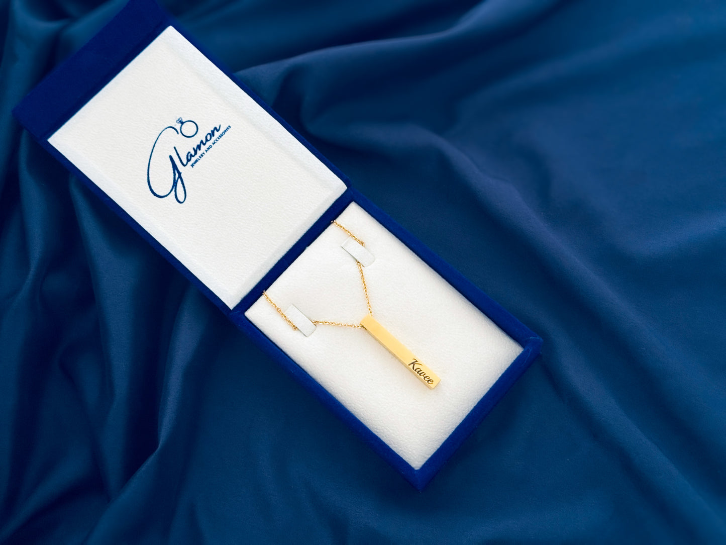 Customized Rectangle Bar Name Necklace with Gift Box for Him & Her | Personalized Gold Necklace