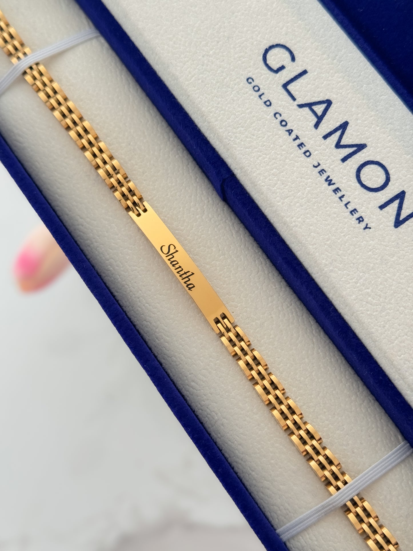 Glamon Personalized Name Engraved Bracelet for Men – Custom Gold Coated Bracelet Gift for Boyfriend Sri Lanka