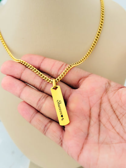 Customize Name Pendant and 4mm Cuban Link Chain - GOLD coated Wateproof Necklace Gift For Men