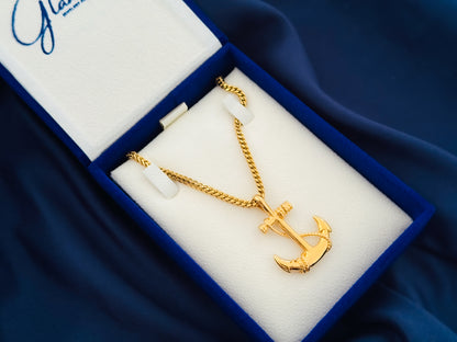 Anchor Pendant with Franco Box Chain - GOLD COATED High Quality