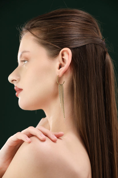 Glamon Midnight Flow Earrings – Gold Coated Chain Drop Earrings for Women Sri Lanka