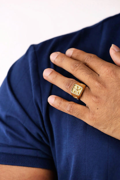 Glamon Royal Eagle Signet Ring for Men | Luxury Gold 316L Stainless Steel Ring