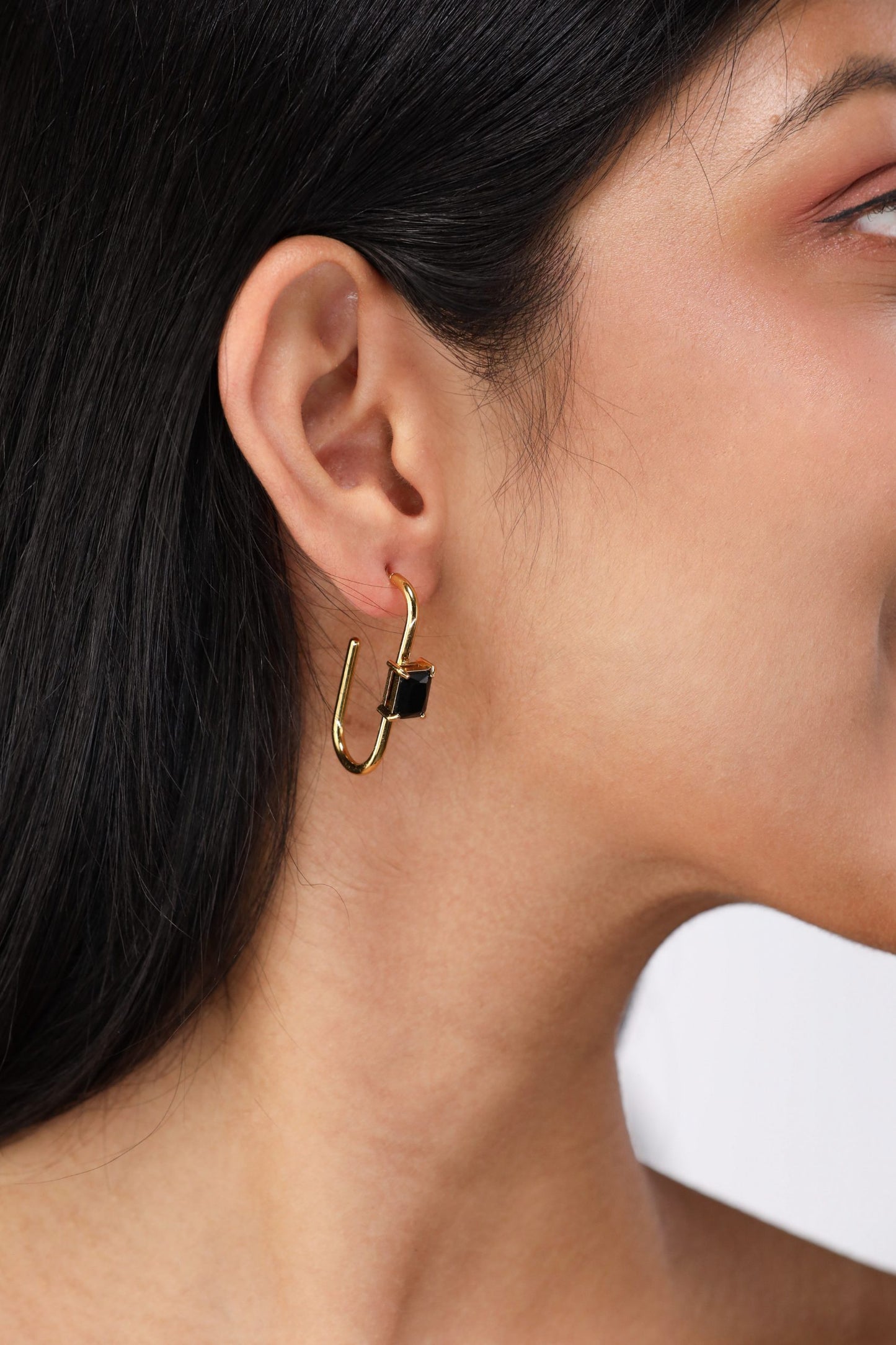 Glamon Crystal Loop Luxe Earrings – Gold Coated Hoop Earrings with Black & White Crystal for Women Sri Lanka
