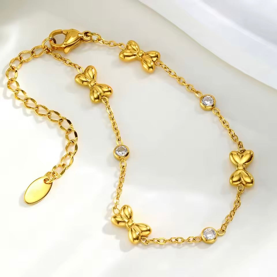 Bow Zircon Bracelet - Gold Coated High Quality Waterproof Bracelet For Girls