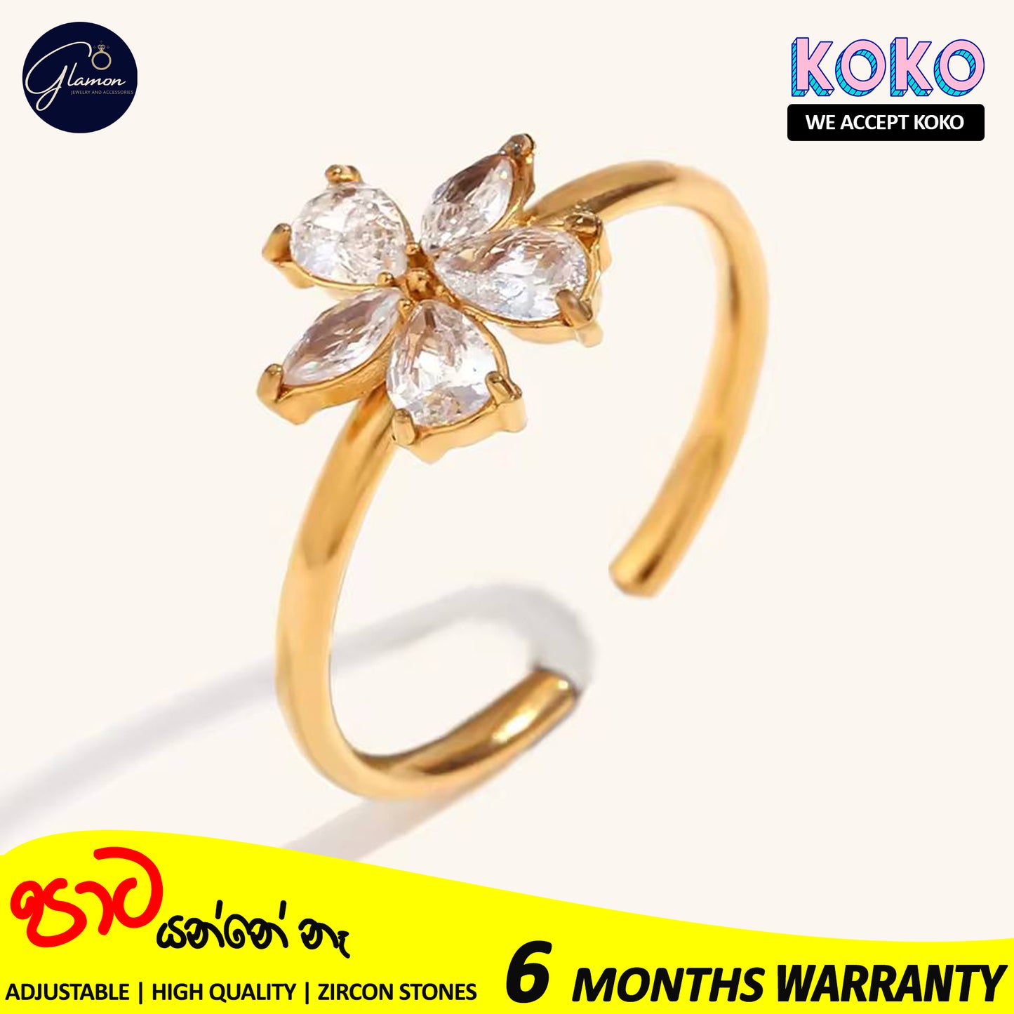 Glamon Petal Kiss Ring For Girls Gold Coated Adjustable Size