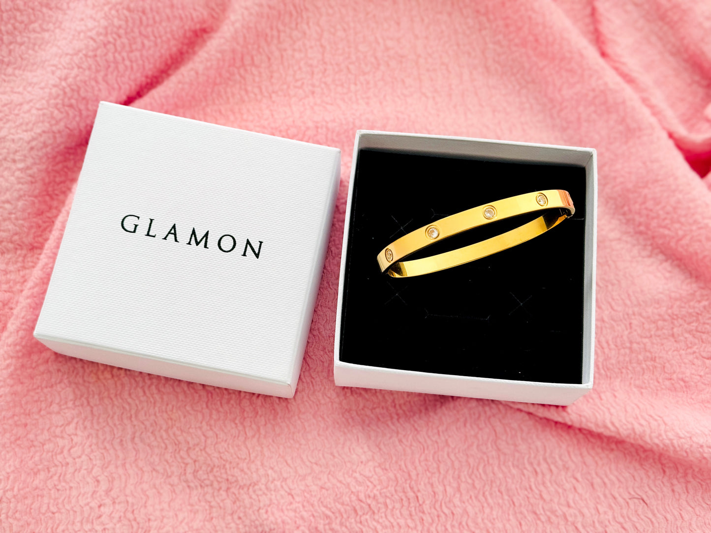 Glamon Luxury Gold Coated Stone Bangle Bracelet for Women Waterproof 316L Stainless Steel | 6 Month Warranty