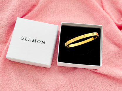Glamon Luxury Gold Coated Stone Bangle Bracelet for Women Waterproof 316L Stainless Steel | 6 Month Warranty
