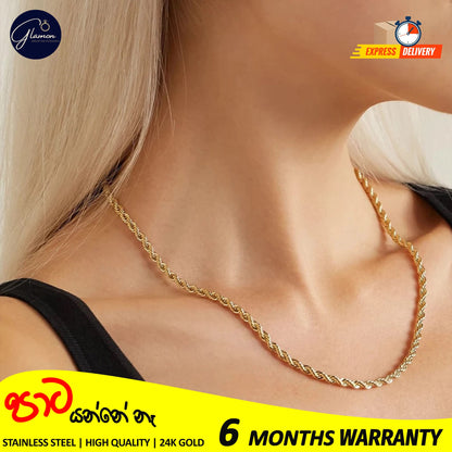 3mm Rope Chain Necklace Stainless Steel Waterproof Gold Color